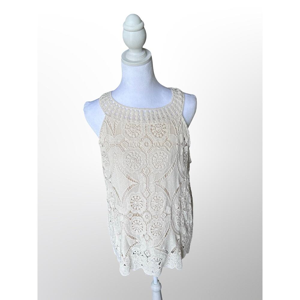 Adiva Lace Top Sleeveless Cream Beige Boho Resortwear M